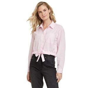 Universal Thread Tie Waist Lightweight Button Front LS Pink Shirt -- Size Small